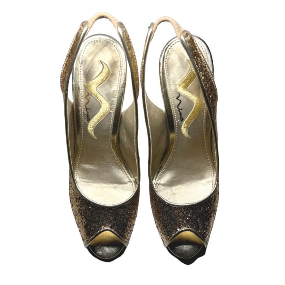 Nina Gold Peep Toe Shoes - Picture 3 of 4